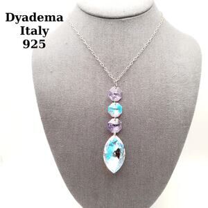 Vintage Dyadema Silver 925 Italy Four Crystal Drop Pendant Necklace